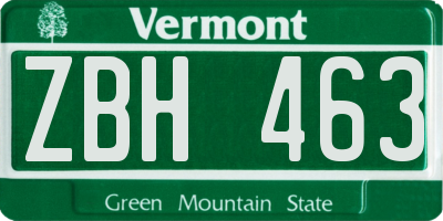 VT license plate ZBH463