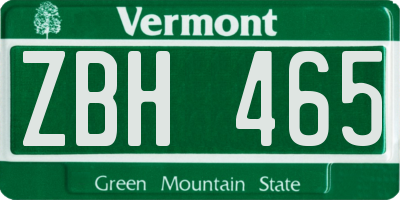 VT license plate ZBH465