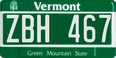 VT license plate ZBH467