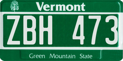 VT license plate ZBH473