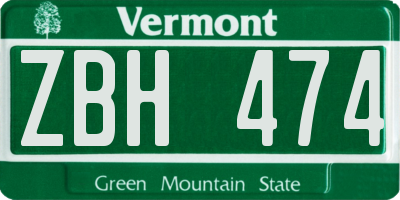 VT license plate ZBH474