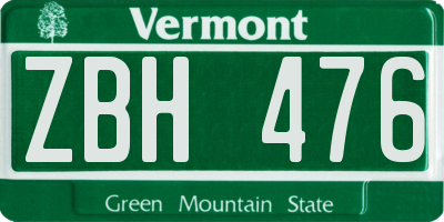 VT license plate ZBH476