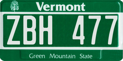 VT license plate ZBH477