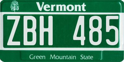 VT license plate ZBH485