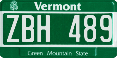 VT license plate ZBH489