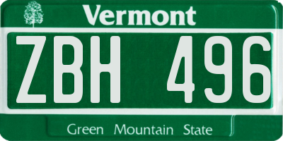 VT license plate ZBH496