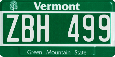 VT license plate ZBH499
