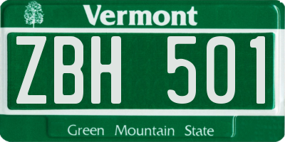VT license plate ZBH501