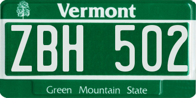 VT license plate ZBH502