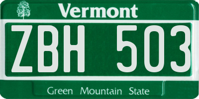 VT license plate ZBH503