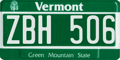 VT license plate ZBH506