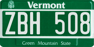 VT license plate ZBH508