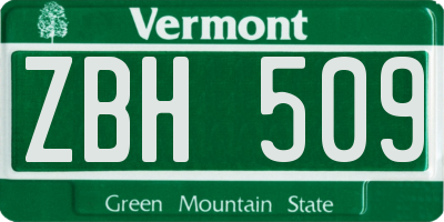 VT license plate ZBH509