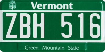 VT license plate ZBH516