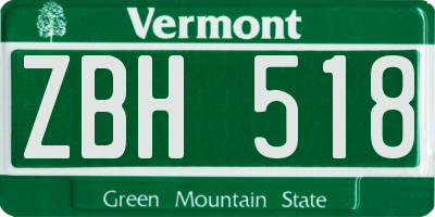 VT license plate ZBH518