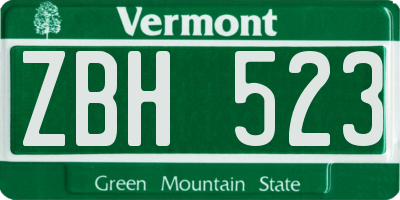 VT license plate ZBH523