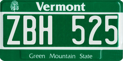 VT license plate ZBH525
