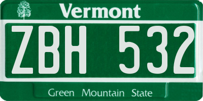 VT license plate ZBH532