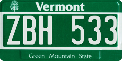 VT license plate ZBH533