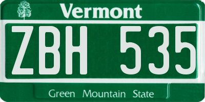 VT license plate ZBH535
