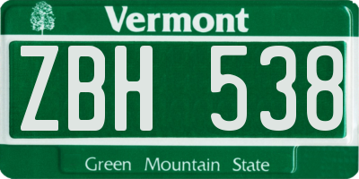 VT license plate ZBH538