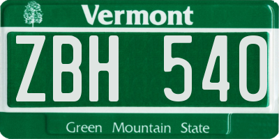 VT license plate ZBH540