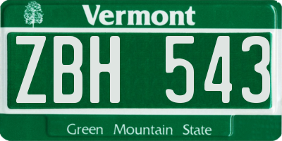 VT license plate ZBH543