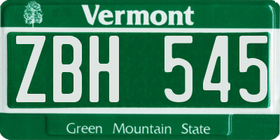 VT license plate ZBH545