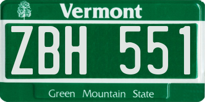 VT license plate ZBH551