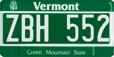 VT license plate ZBH552