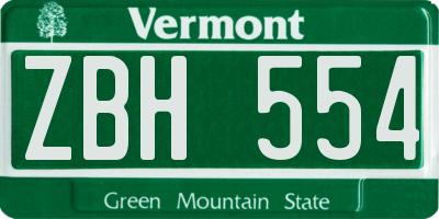 VT license plate ZBH554