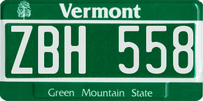 VT license plate ZBH558