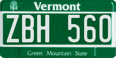 VT license plate ZBH560