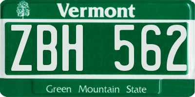 VT license plate ZBH562