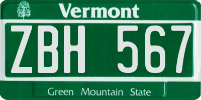 VT license plate ZBH567