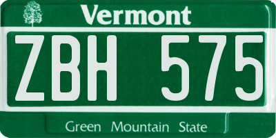 VT license plate ZBH575