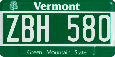 VT license plate ZBH580