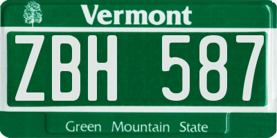 VT license plate ZBH587