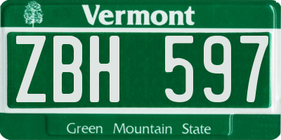 VT license plate ZBH597