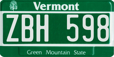 VT license plate ZBH598