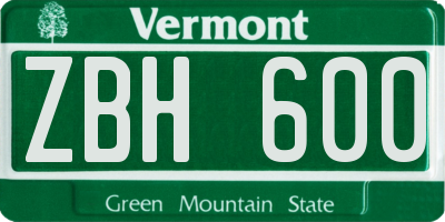 VT license plate ZBH600