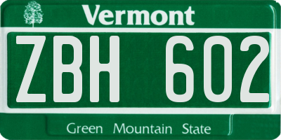 VT license plate ZBH602
