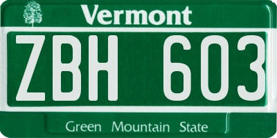 VT license plate ZBH603