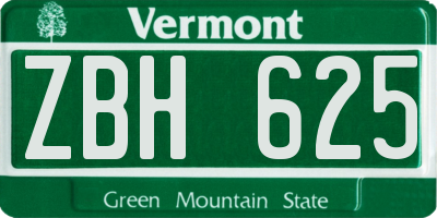VT license plate ZBH625