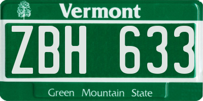 VT license plate ZBH633