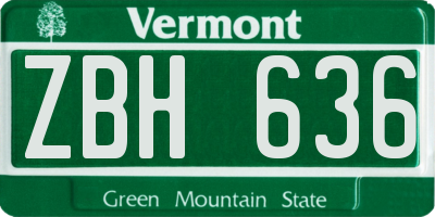 VT license plate ZBH636