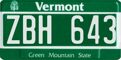 VT license plate ZBH643
