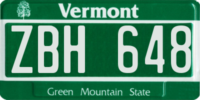 VT license plate ZBH648