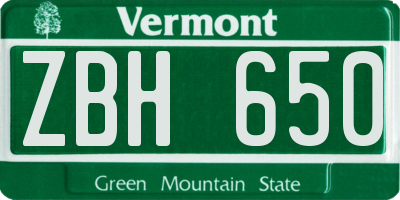 VT license plate ZBH650