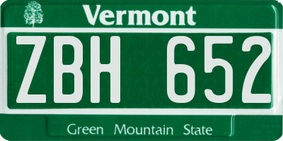 VT license plate ZBH652